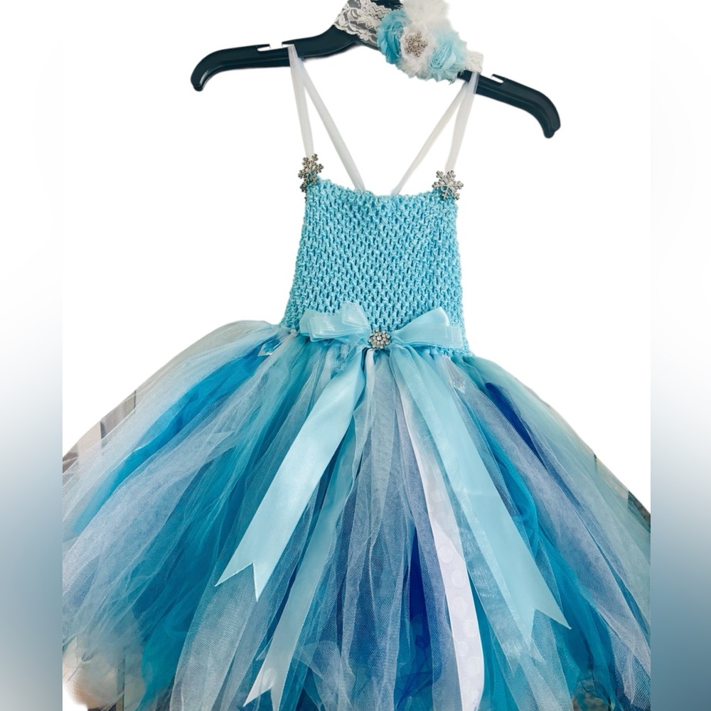 FROZEN Elsa Dress 💎rhinestone snowflakes ❄️ & crystal icicles comes w/headband